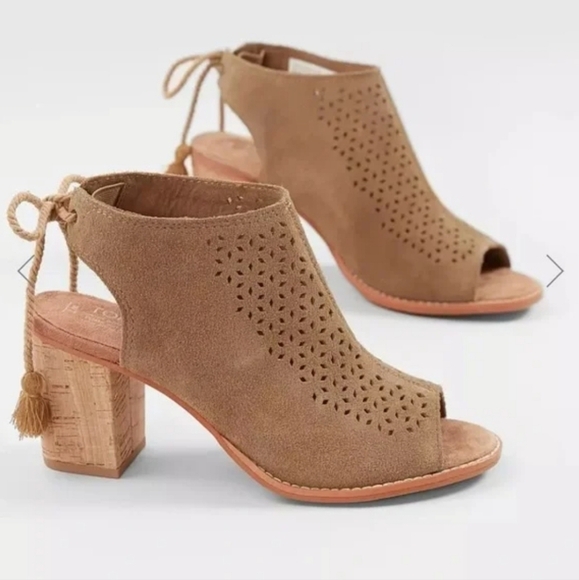 Toms Women Elba Seville Ankle Leather Ties Back open toe heels boots shoes 7 - Picture 1 of 12